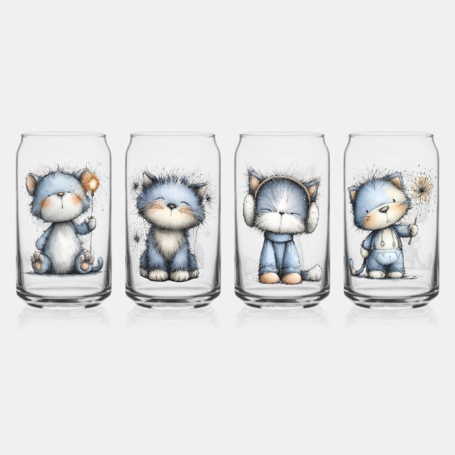 Vaso Con Forma De Lata Gatos de Navidad Caprichosos (Anverso)