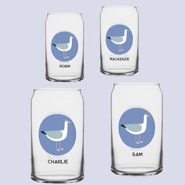 Vaso Con Forma De Lata Gaviota personalizada (Seagull coastal personalized names can style glass)