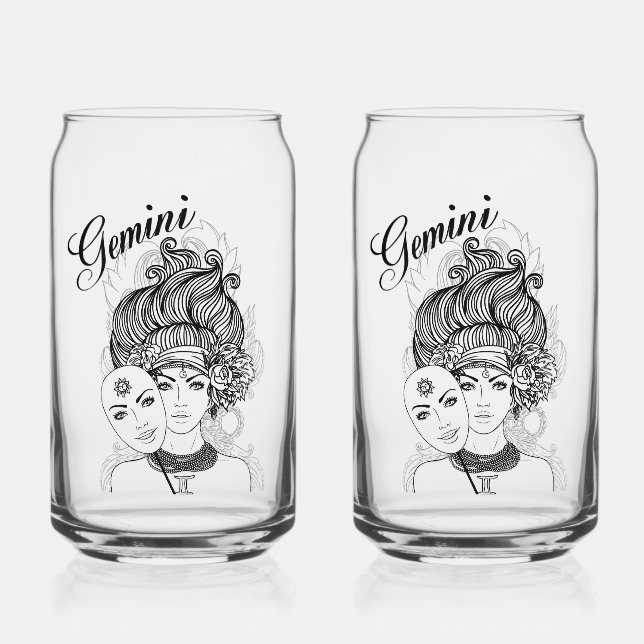 Vaso Con Forma De Lata Gemini Masked Lady Zodiac Glass (Anverso)