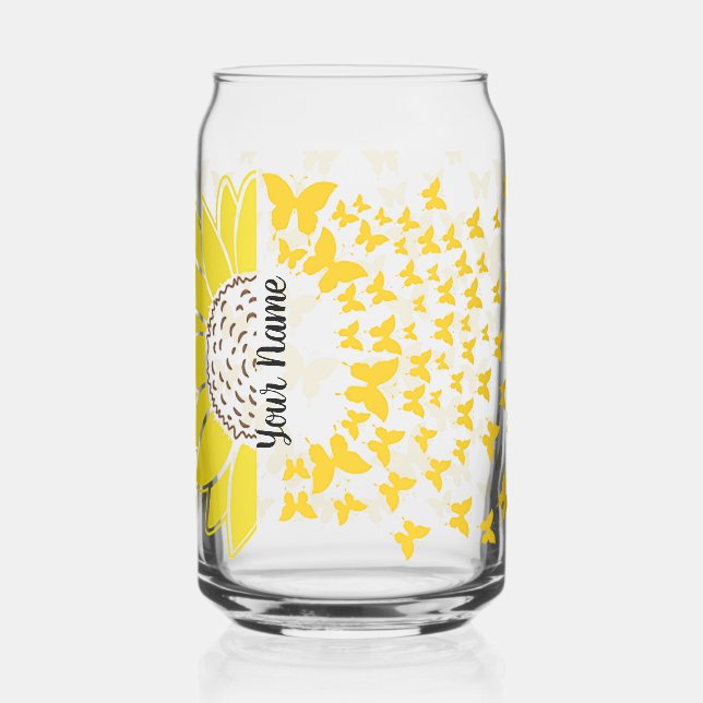Vaso Con Forma De Lata Girasol personalizado en mariposas (Izquierda)