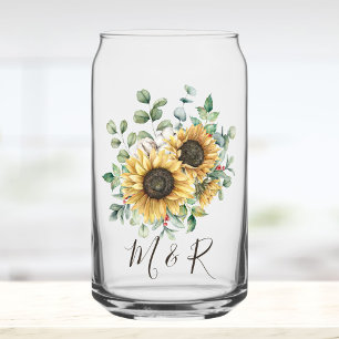Vaso Con Forma De Lata Girasol rústico vintage acuarela monogramado