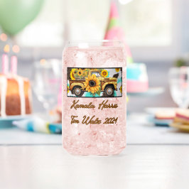 Vaso Con Forma De Lata Girasol y Camión Vintage. Harris-Walz 2024