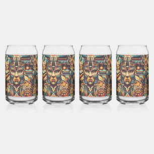 Vaso Con Forma De Lata Glass "Mesoamerican Motif" de la esmeralda eterna 