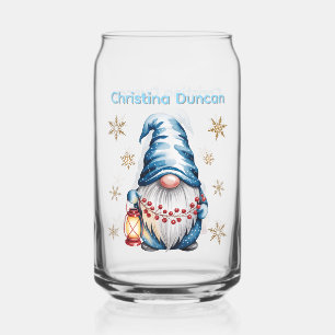 Vaso Con Forma De Lata Gnomo de Navidad Azul con Bayas de Linterna Roja
