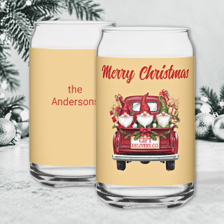 Vaso Con Forma De Lata Gnomos Feliz Navidad Camioneta Roja Envoltura Dora