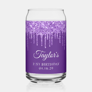 Vaso Con Forma De Lata Gotas de purpurina morada Cumpleaños 21