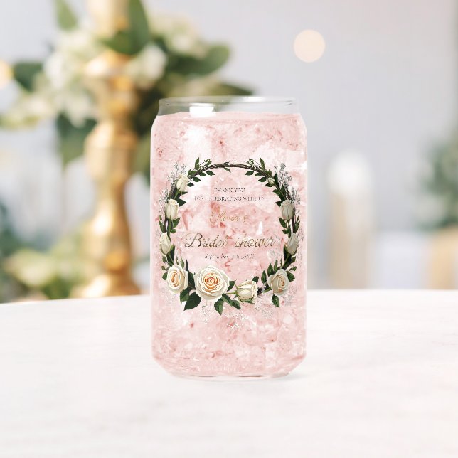 Vaso Con Forma De Lata Gracias rosas blancas y aliento del bebé (Insitu (Boda))