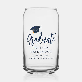 Vaso Con Forma De Lata Graduación 2025 Script Navy Blue Personalized Grad