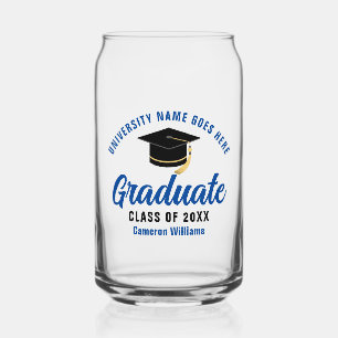 Vaso Con Forma De Lata Graduación universitaria azul Nombre de graduado p