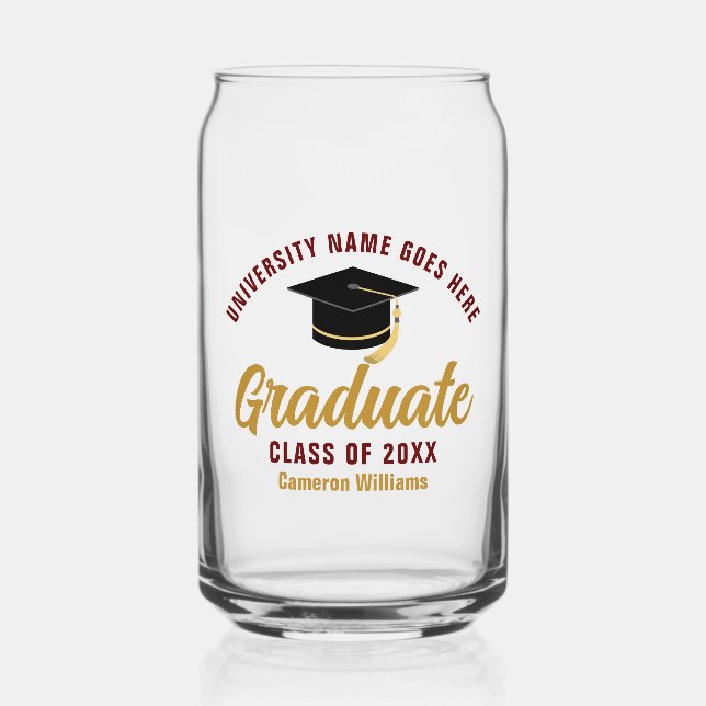 Vaso Con Forma De Lata Graduado personalizado de grado Maroon Gold (Anverso)