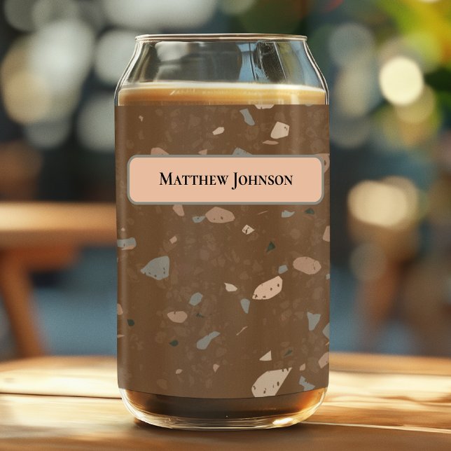 Vaso Con Forma De Lata Grey Tan Glass Chips Brown Retro Terrazzo Pattern (Subido por el creador)