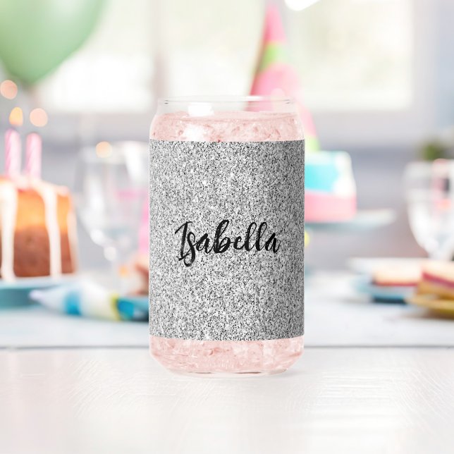 Vaso Con Forma De Lata Gris plateado chispas giratorio Nombre personaliza (Insitu (Cumpleaños))