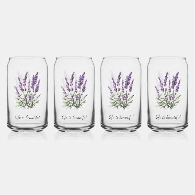 Vaso Con Forma De Lata Gris romántico floral lavanda púrpura (Anverso)
