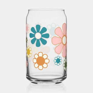Vaso Con Forma De Lata Groovy Retro 60s 70s Flores estéticas vintage