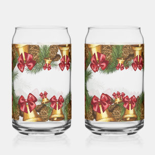 Vaso Con Forma De Lata Guirnalda de Navidad con Campanas Doradas y Lazos