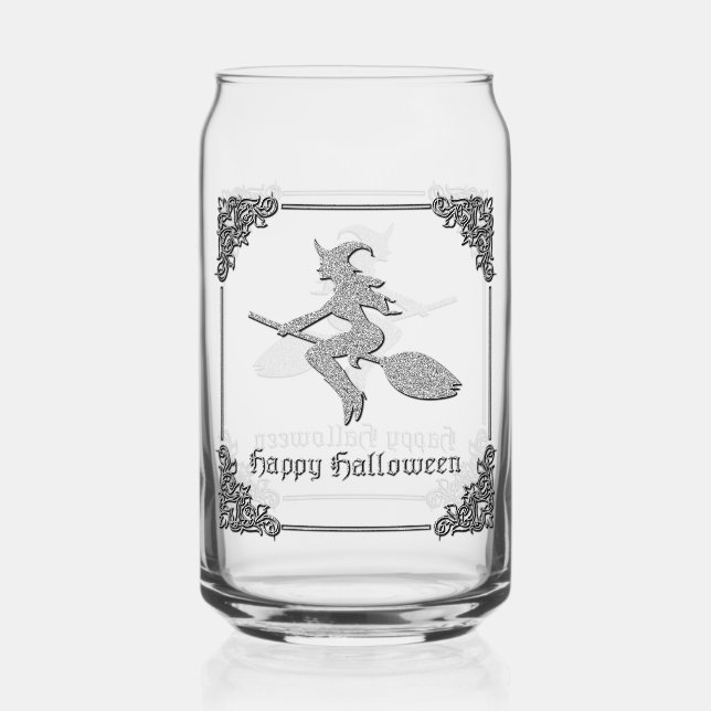 Vaso Con Forma De Lata Halloween de la Bruja Voladora de Plata (Anverso)