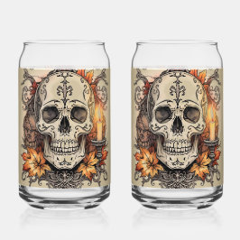 Vaso Con Forma De Lata Halloween, Patrón de Calavera, Calavera a la luz d