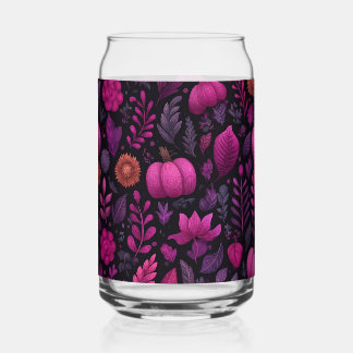 Vaso Con Forma De Lata Halloween rosa con calabazas y hojas