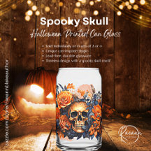 Halloween Skull Spooky Printeen Can Glass