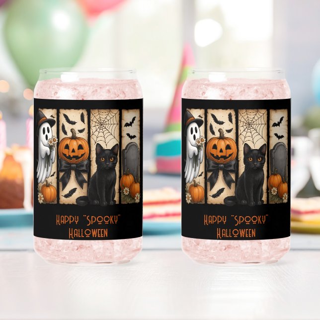 Vaso Con Forma De Lata Happy Spooky Halloween Escenas Drinkware Set (Insitu (Cumpleaños))