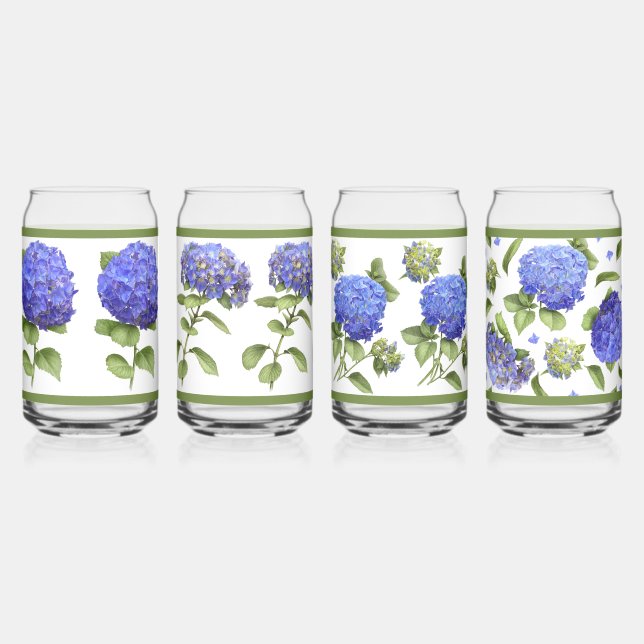 Vaso Con Forma De Lata Hidrángulos Azules El Arte Botánico Can Glass Set (Anverso)