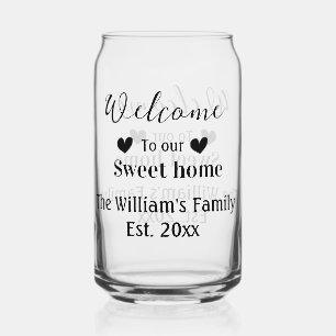 Vaso Con Forma De Lata Hogar dulce bienvenida agregar apellido año d