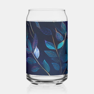 Vaso Con Forma De Lata Hojas azules brillantes impresas latas de vidrio