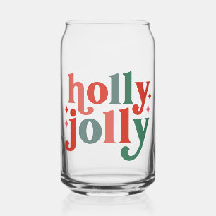 Vaso Con Forma De Lata Holly Jolly - Tipografía de vacaciones retro