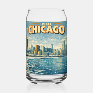 Vaso Con Forma De Lata horizonte de Chicago y lago Michigan en invierno