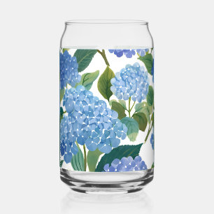 Vaso Con Forma De Lata Hortensias Azules Hermoso Arbusto Floral