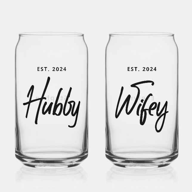 Vaso Con Forma De Lata Hubby + Boda Wifey Personalizado (Anverso)
