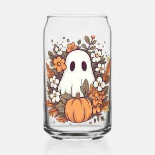 Vaso Con Forma De Lata Ilustración floral de fantasma de otoño y calabaza