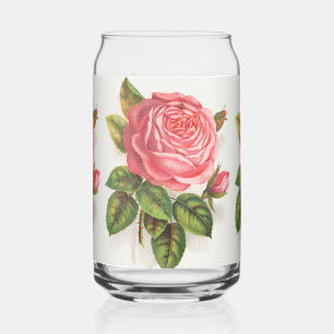 Vaso Con Forma De Lata Ilustración floral de rosa rosa antigua Cottagecor