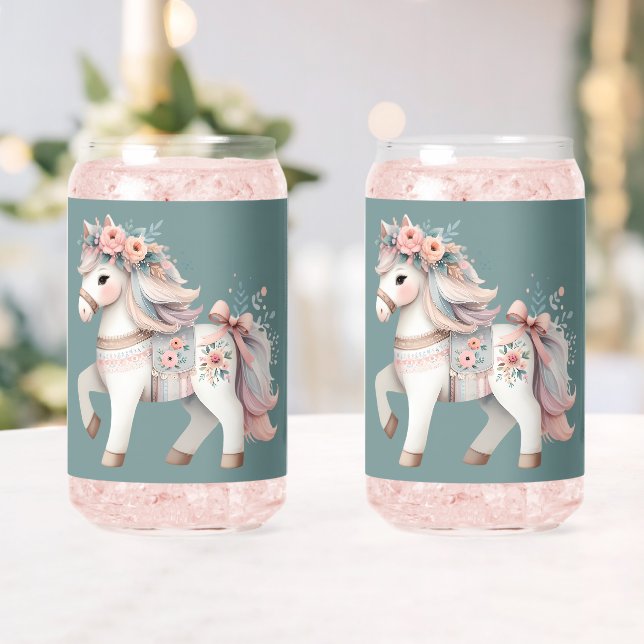 Vaso Con Forma De Lata Ilustracion Floral Pastel Horse Fantasy (Insitu (Boda))