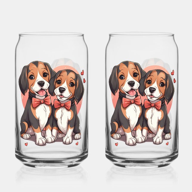 Vaso Con Forma De Lata Ilustracion romántico beagle pipa amor (Anverso)