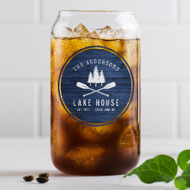Vaso Con Forma De Lata Impresión Rustic Lake House Boat Oars Trees Blue W