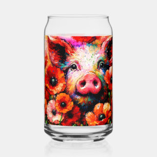 Vaso Con Forma De Lata Impresionante cerdo en flores de amapola roja