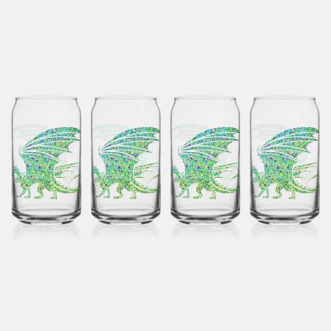 Vaso Con Forma De Lata Incríble Dragón Mosaico Verde (Anverso)