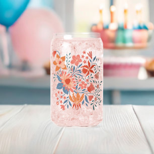 Vaso Con Forma De Lata Jardín de Coral y Verde Acuático en Beige Suave