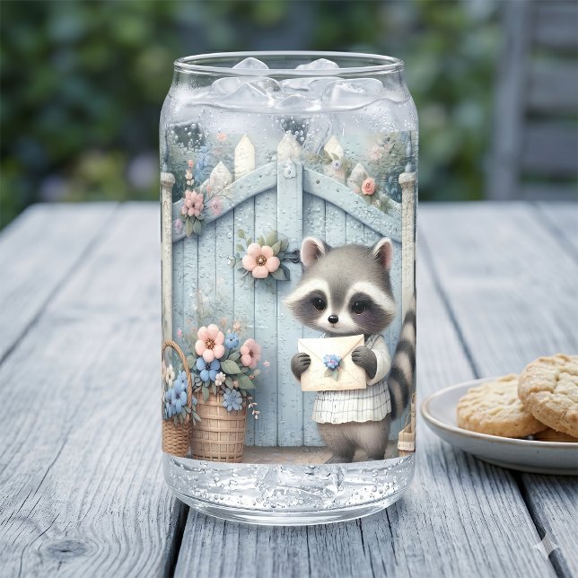 Vaso Con Forma De Lata Jardín de Letras del Mapache Pastel (Pastel Raccoon Letter Garden Can Glass)