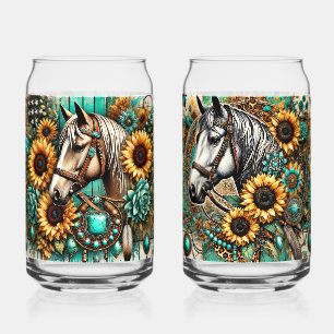 Vaso Con Forma De Lata Juego de 2 caballos y girasoles