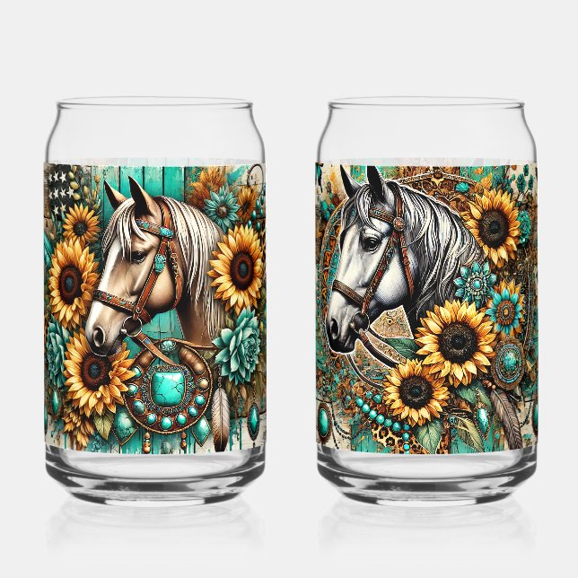 Vaso Con Forma De Lata Juego de 2 caballos y girasoles (Anverso)