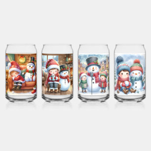 Vaso Con Forma De Lata Juego de Vajilla Navideño-Muñeco de Nieve