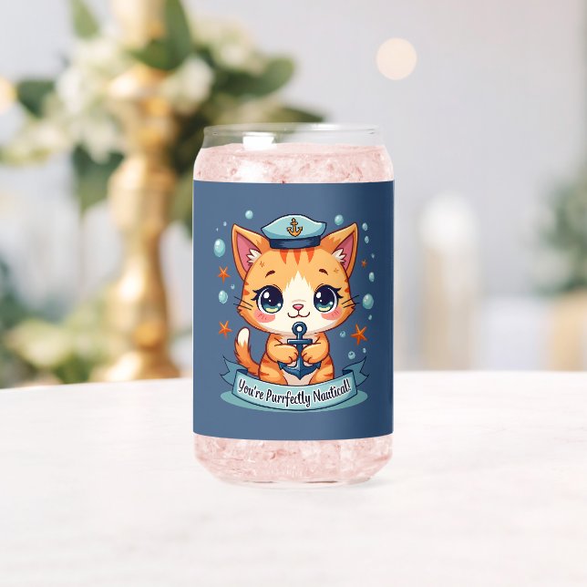 Vaso Con Forma De Lata Kawaii Nautical Cat Vela Anchor Pun (Insitu (Boda))