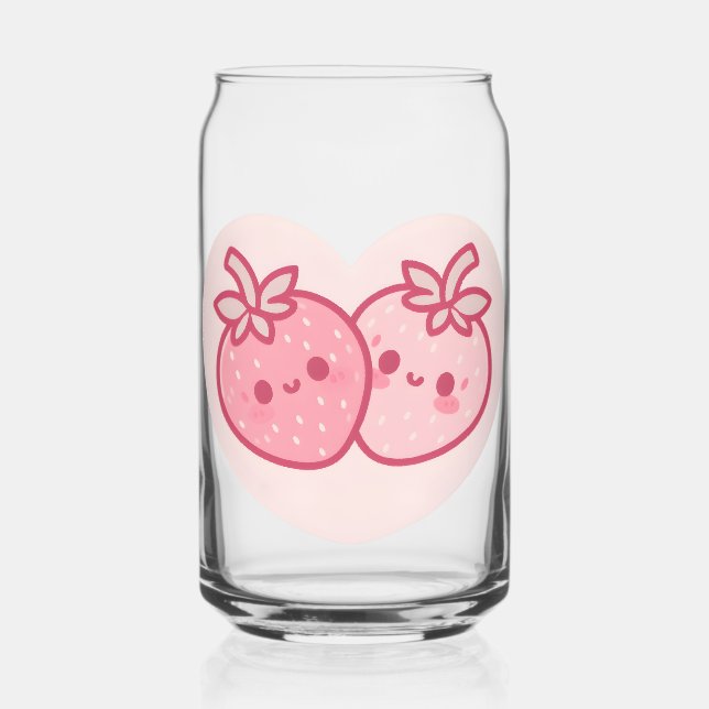 Vaso Con Forma De Lata Kawaii Pink Valentines Strawberries (Anverso)