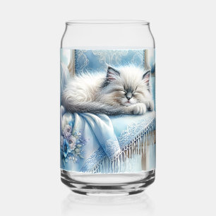Vaso Con Forma De Lata Kitty Durmiente Azul Cottagecore Sueño