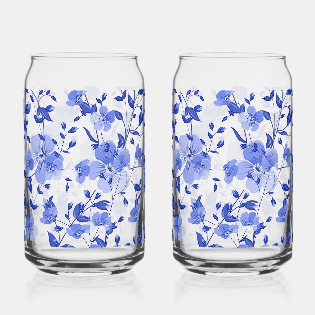 Vaso Con Forma De Lata La Impresión Floral Azul Atractiva Puede Establece (Anverso)
