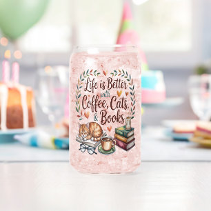 Vaso Con Forma De Lata La vida es mejor con café gatos libros