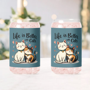 Vaso Con Forma De Lata La vida es mejor con gatos curados estéticos, azul