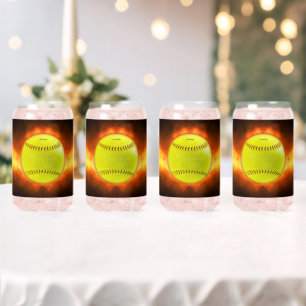 Vaso Con Forma De Lata Las llamas de bola rápida de softball amarillo de 